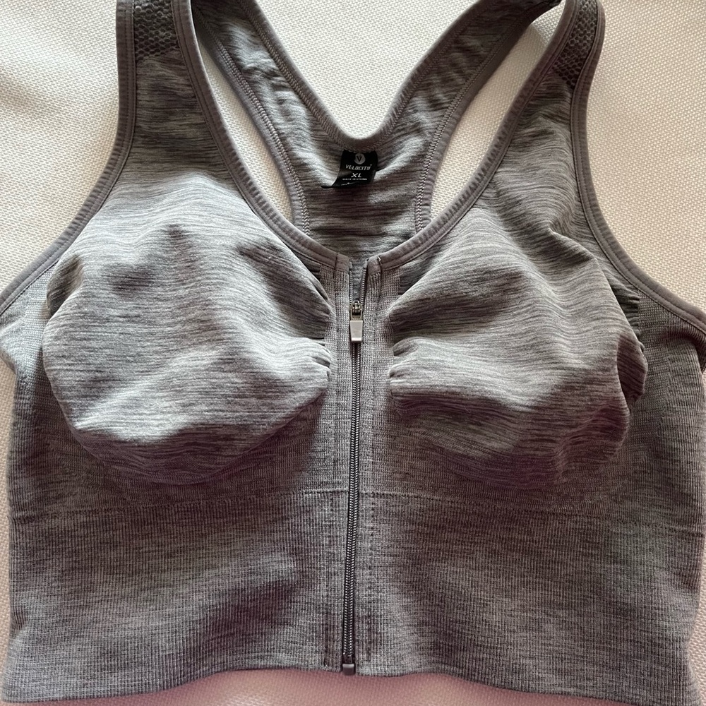 Velocity Heather Gray Sports Bra with Front Zipper